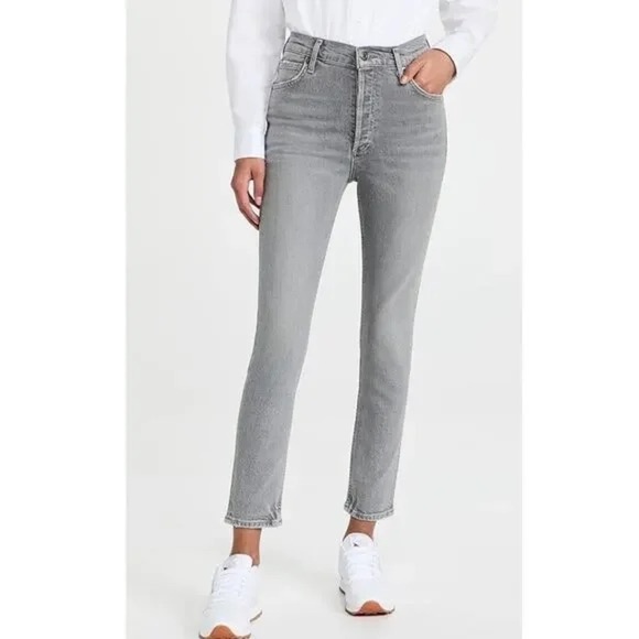 Agolde Denim - Agolde Nico High Rise Slim Jeans Grey Wash Denim Organic Cotton Ankle Women’s 28